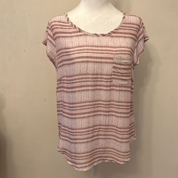 Rose & Thyme pink white patterned cap sleeve blouse Size M New - Picture 2 of 11